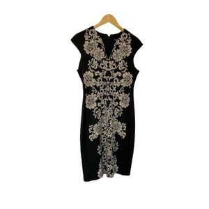 Connected Apparel Knit Floral Knit Dress‎ Size 8 Black Tan